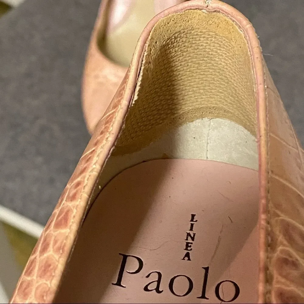 Linea Paolo Italy Nude Peep Toe Alligator Leather Heel 8.5
